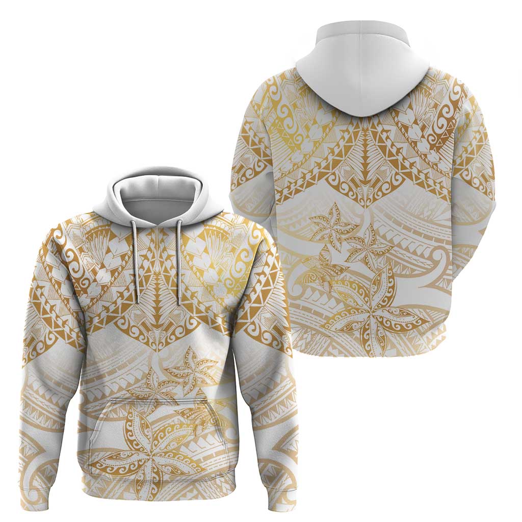 White and Gold Polynesia Zip Hoodie Plumeria Tattoo With Polynesian Pattern LT14 - Polynesian Pride