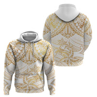 White and Gold Polynesia Zip Hoodie Plumeria Tattoo With Polynesian Pattern LT14 - Polynesian Pride