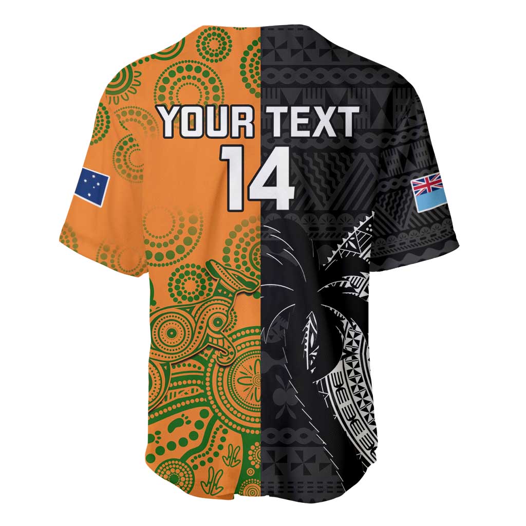 Custom Fiji And Australia Rugby Baseball Jersey Fijian Tapa Pattern With Aussie Aboriginal Art LT14 - Polynesian Pride