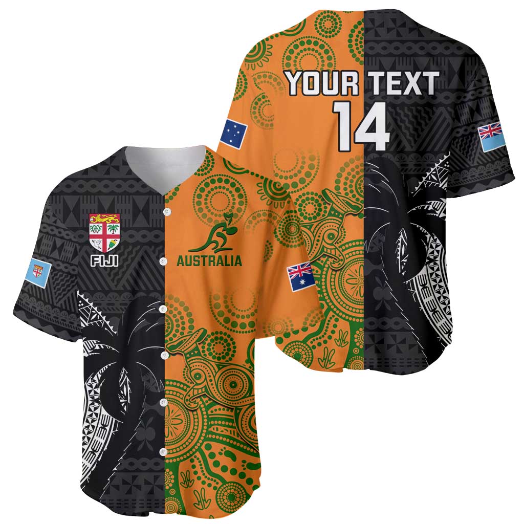 Custom Fiji And Australia Rugby Baseball Jersey Fijian Tapa Pattern With Aussie Aboriginal Art LT14 - Polynesian Pride