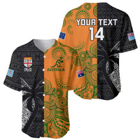 Custom Fiji And Australia Rugby Baseball Jersey Fijian Tapa Pattern With Aussie Aboriginal Art LT14 - Polynesian Pride