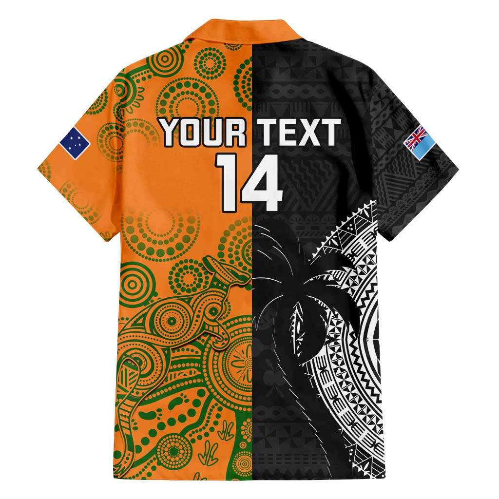 Custom Fiji And Australia Rugby Family Matching Long Sleeve Bodycon Dress and Hawaiian Shirt Fijian Tapa Pattern With Aussie Aboriginal Art LT14 - Polynesian Pride
