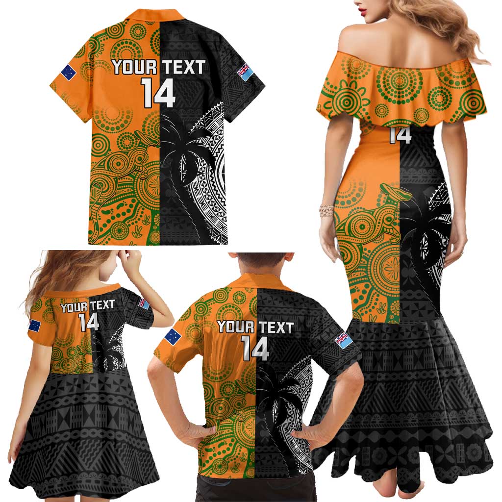 Custom Fiji And Australia Rugby Family Matching Mermaid Dress and Hawaiian Shirt Fijian Tapa Pattern With Aussie Aboriginal Art LT14 - Polynesian Pride