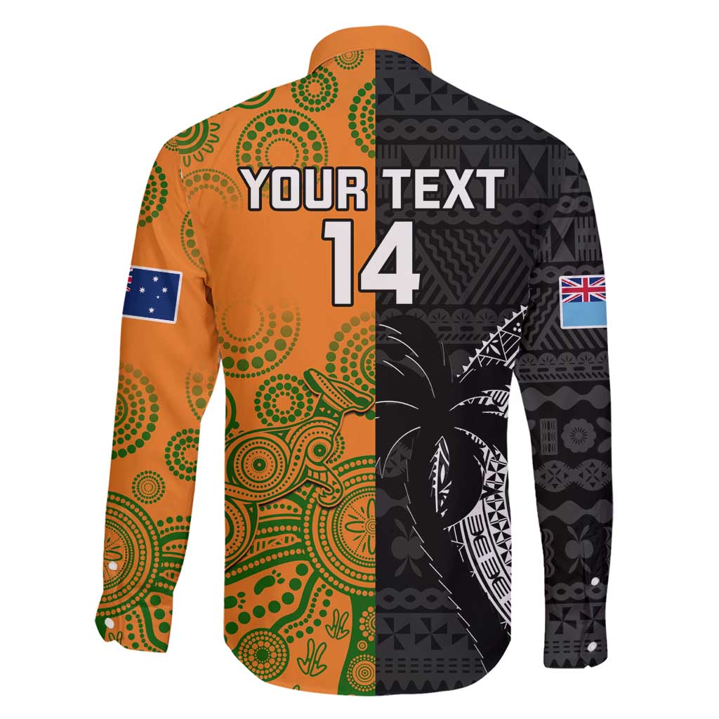 Custom Fiji And Australia Rugby Family Matching Off Shoulder Maxi Dress and Hawaiian Shirt Fijian Tapa Pattern With Aussie Aboriginal Art LT14 - Polynesian Pride