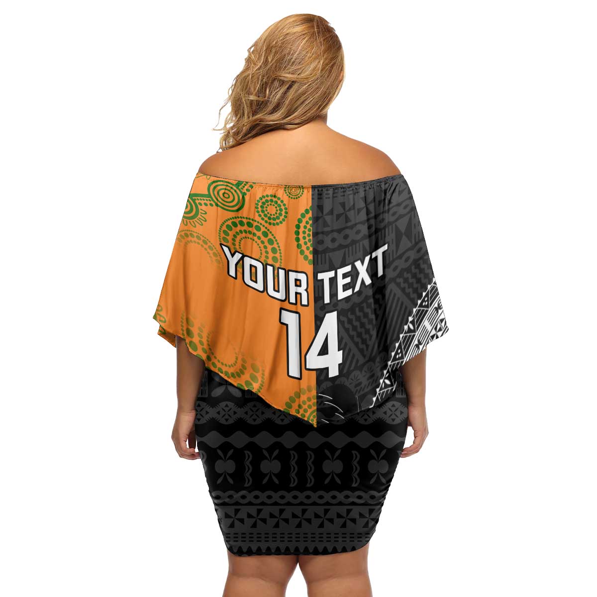 Custom Fiji And Australia Rugby Family Matching Off Shoulder Short Dress and Hawaiian Shirt Fijian Tapa Pattern With Aussie Aboriginal Art LT14 - Polynesian Pride