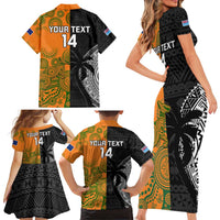 Custom Fiji And Australia Rugby Family Matching Short Sleeve Bodycon Dress and Hawaiian Shirt Fijian Tapa Pattern With Aussie Aboriginal Art LT14 - Polynesian Pride