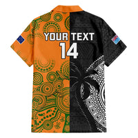 Custom Fiji And Australia Rugby Family Matching Short Sleeve Bodycon Dress and Hawaiian Shirt Fijian Tapa Pattern With Aussie Aboriginal Art LT14 - Polynesian Pride