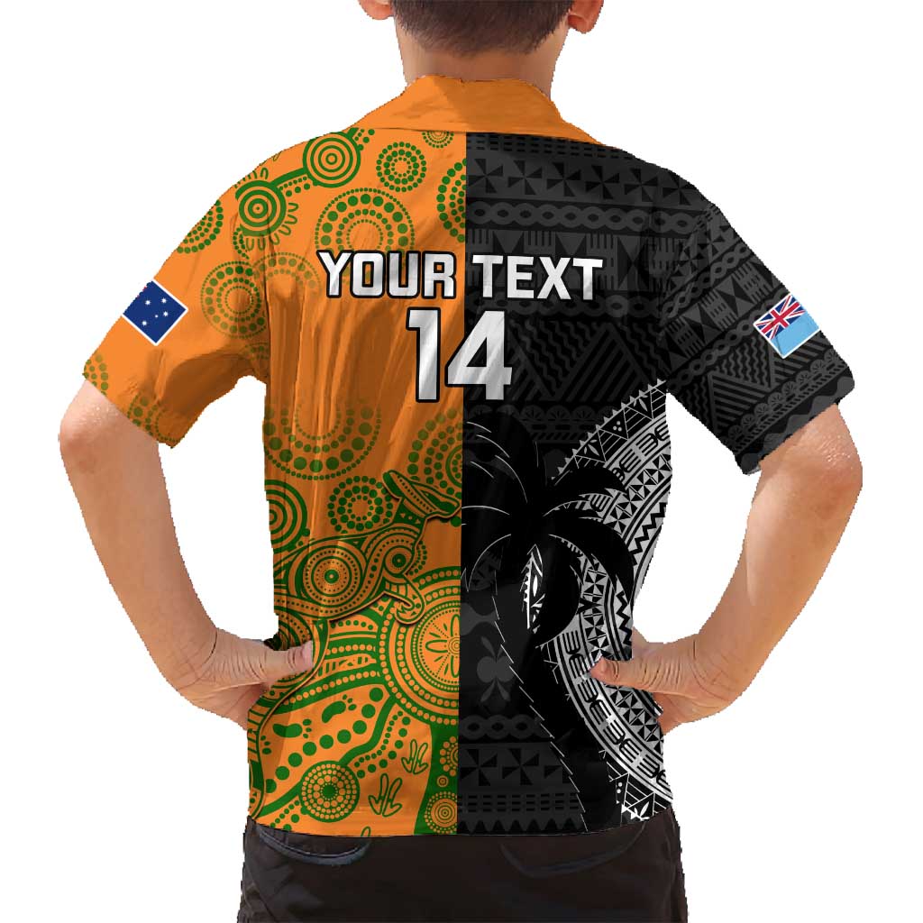 Custom Fiji And Australia Rugby Family Matching Summer Maxi Dress and Hawaiian Shirt Fijian Tapa Pattern With Aussie Aboriginal Art LT14 - Polynesian Pride