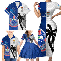 Fiji And Samoa Rugby Family Matching Short Sleeve Bodycon Dress and Hawaiian Shirt 2023 World Cup Samoan Mix Tapa Pattern LT14 - Polynesian Pride