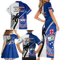Fiji And Samoa Rugby Family Matching Short Sleeve Bodycon Dress and Hawaiian Shirt 2023 World Cup Samoan Mix Tapa Pattern LT14 - Polynesian Pride