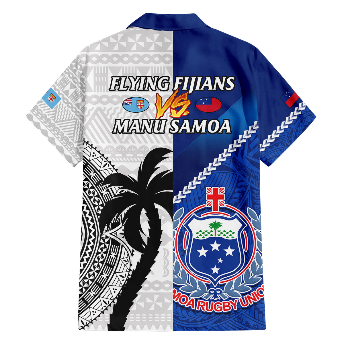 Fiji And Samoa Rugby Family Matching Short Sleeve Bodycon Dress and Hawaiian Shirt 2023 World Cup Samoan Mix Tapa Pattern LT14 - Polynesian Pride