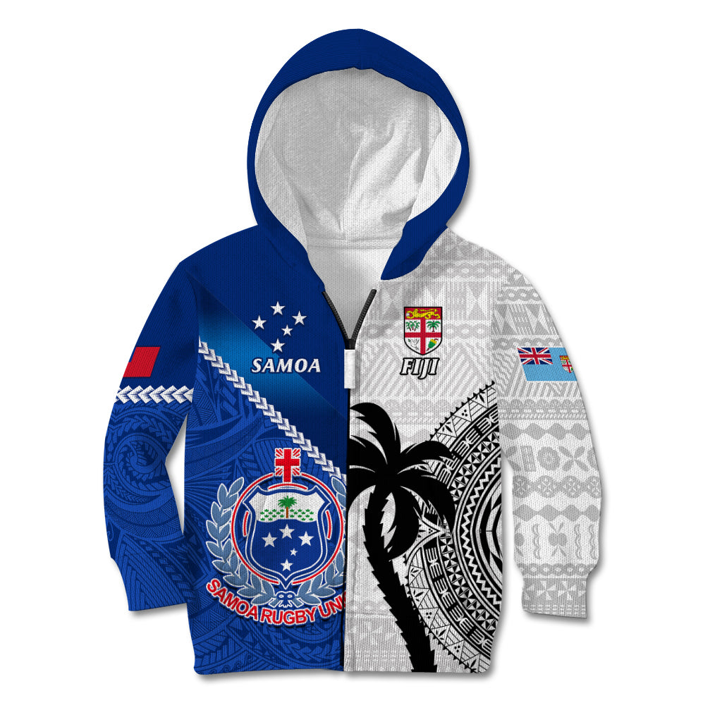 Fiji And Samoa Rugby Kid Hoodie 2023 World Cup Samoan Mix Tapa Pattern LT14 - Polynesian Pride
