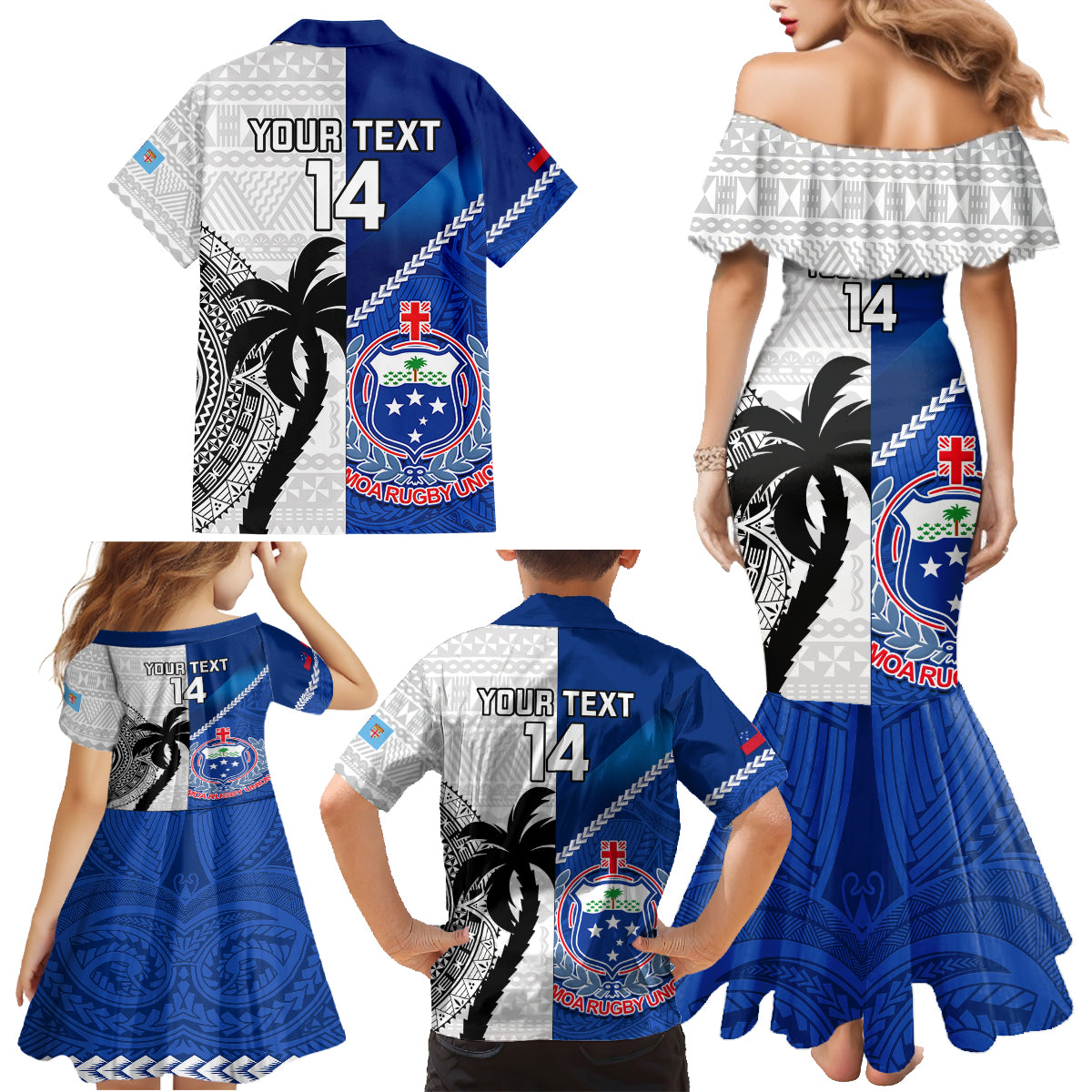 Custom Fiji And Samoa Rugby Family Matching Mermaid Dress and Hawaiian Shirt 2023 World Cup Samoan Mix Tapa Pattern LT14 - Polynesian Pride