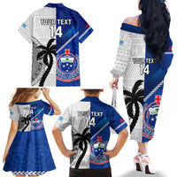 Custom Fiji And Samoa Rugby Family Matching Off Shoulder Long Sleeve Dress and Hawaiian Shirt 2023 World Cup Samoan Mix Tapa Pattern LT14 - Polynesian Pride