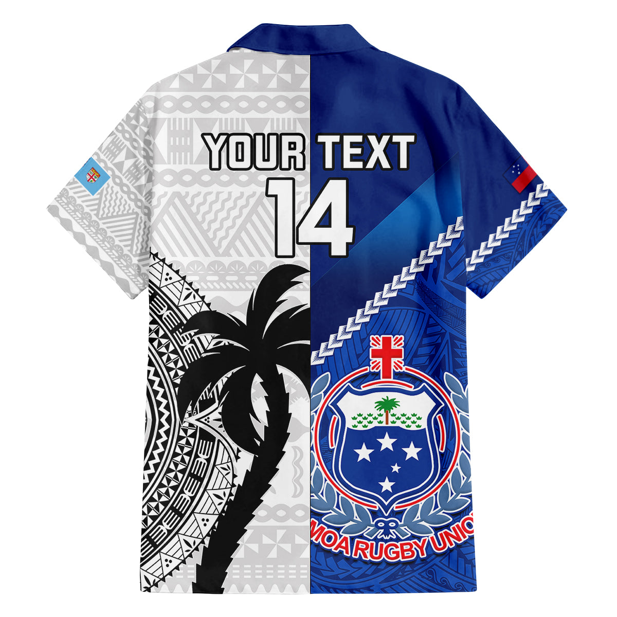 Custom Fiji And Samoa Rugby Family Matching Off Shoulder Long Sleeve Dress and Hawaiian Shirt 2023 World Cup Samoan Mix Tapa Pattern LT14 - Polynesian Pride