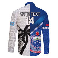 Custom Fiji And Samoa Rugby Family Matching Off Shoulder Long Sleeve Dress and Hawaiian Shirt 2023 World Cup Samoan Mix Tapa Pattern LT14 - Polynesian Pride