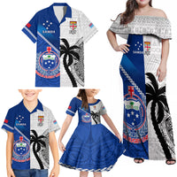 Custom Fiji And Samoa Rugby Family Matching Off Shoulder Maxi Dress and Hawaiian Shirt 2023 World Cup Samoan Mix Tapa Pattern LT14 - Polynesian Pride