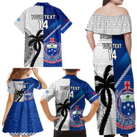 Custom Fiji And Samoa Rugby Family Matching Off Shoulder Maxi Dress and Hawaiian Shirt 2023 World Cup Samoan Mix Tapa Pattern LT14 - Polynesian Pride