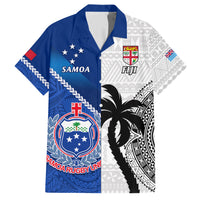 Custom Fiji And Samoa Rugby Family Matching Short Sleeve Bodycon Dress and Hawaiian Shirt 2023 World Cup Samoan Mix Tapa Pattern LT14 Dad's Shirt - Short Sleeve Blue - Polynesian Pride