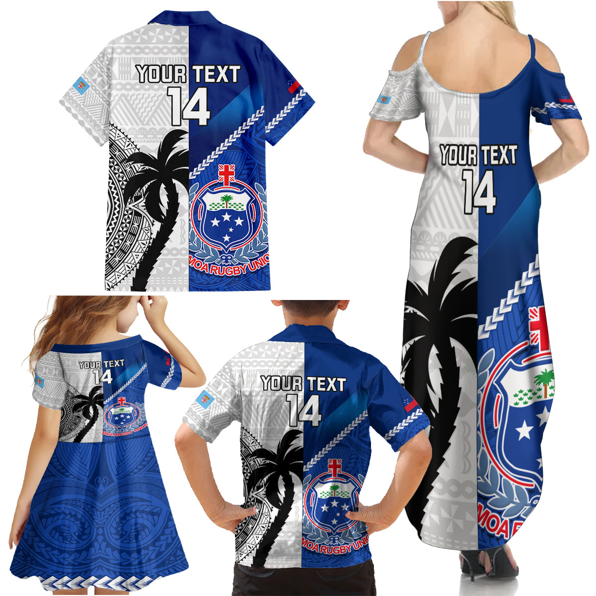 Custom Fiji And Samoa Rugby Family Matching Summer Maxi Dress and Hawaiian Shirt 2023 World Cup Samoan Mix Tapa Pattern LT14 - Polynesian Pride