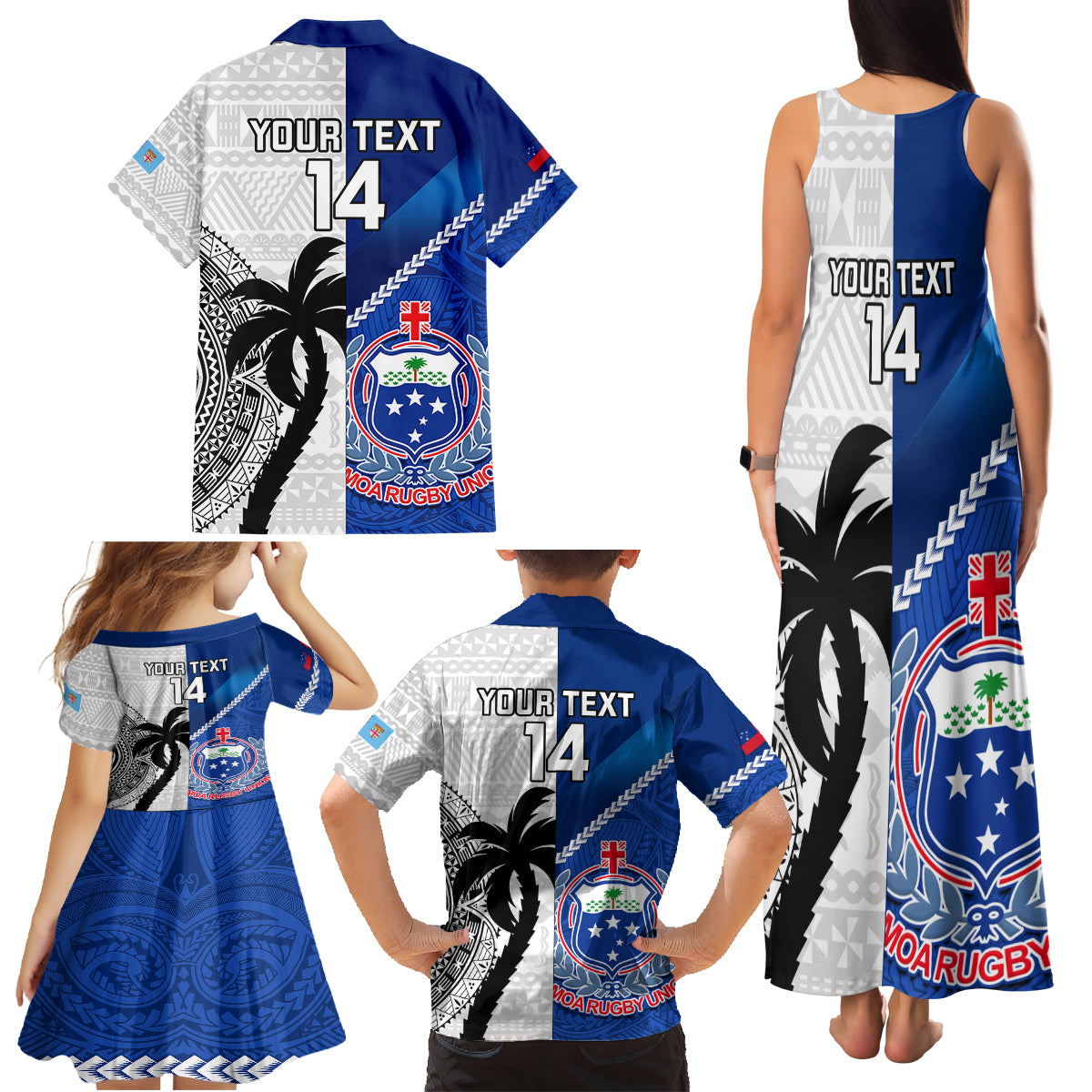 Custom Fiji And Samoa Rugby Family Matching Tank Maxi Dress and Hawaiian Shirt 2023 World Cup Samoan Mix Tapa Pattern LT14 - Polynesian Pride