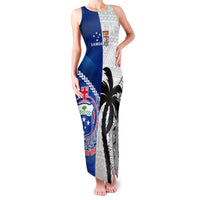 Custom Fiji And Samoa Rugby Family Matching Tank Maxi Dress and Hawaiian Shirt 2023 World Cup Samoan Mix Tapa Pattern LT14 Mom's Dress Blue - Polynesian Pride