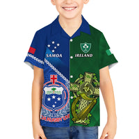 Samoa And Ireland Rugby Family Matching Long Sleeve Bodycon Dress and Hawaiian Shirt 2023 World Cup Manu Samoa With Shamrocks LT14 Son's Shirt Blue - Polynesian Pride