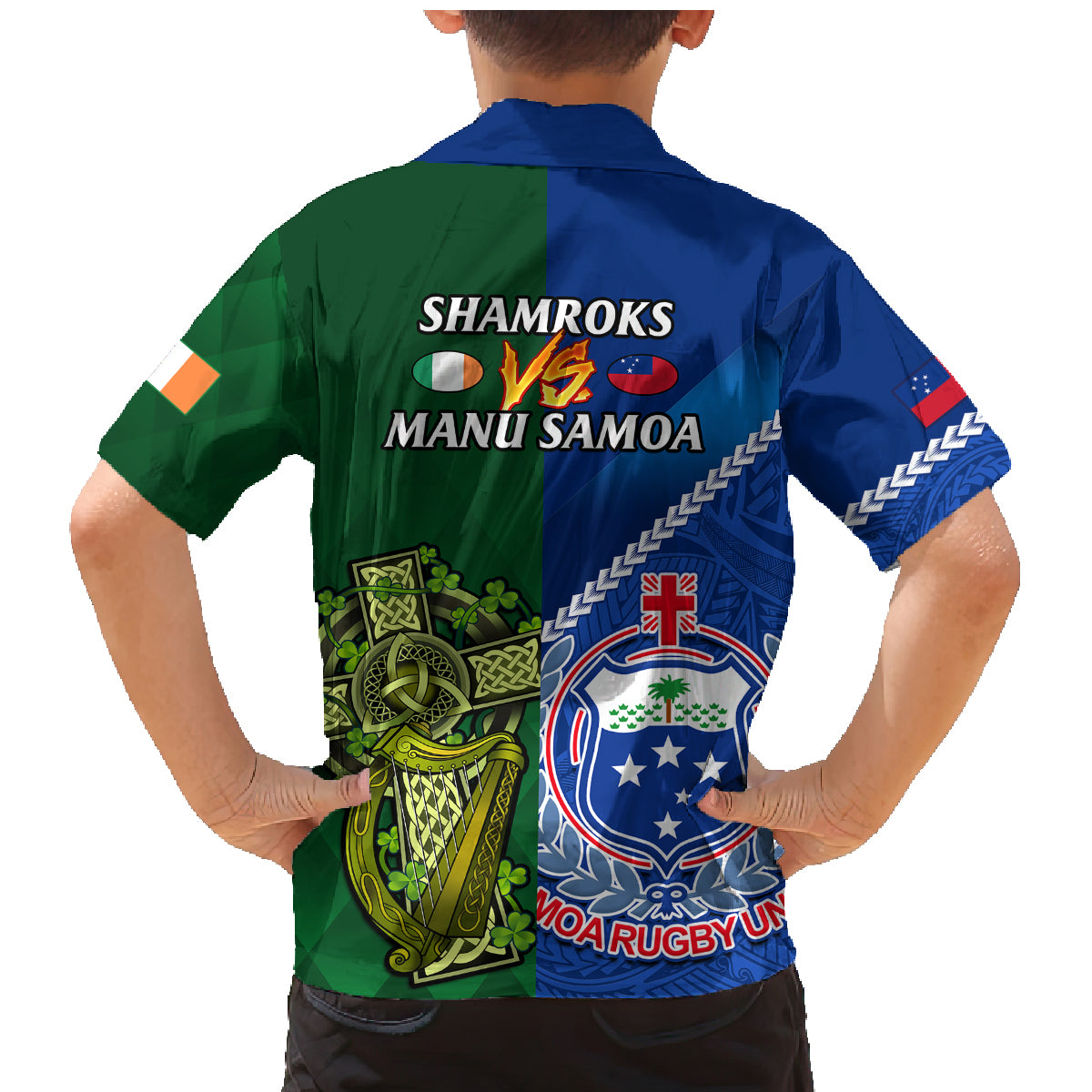 Samoa And Ireland Rugby Family Matching Mermaid Dress and Hawaiian Shirt 2023 World Cup Manu Samoa With Shamrocks LT14 - Polynesian Pride