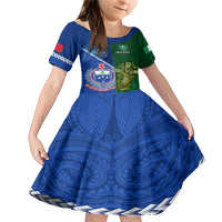 Samoa And Ireland Rugby Family Matching Mermaid Dress and Hawaiian Shirt 2023 World Cup Manu Samoa With Shamrocks LT14 Daughter's Dress Blue - Polynesian Pride