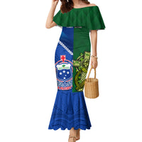 Samoa And Ireland Rugby Family Matching Mermaid Dress and Hawaiian Shirt 2023 World Cup Manu Samoa With Shamrocks LT14 Mom's Dress Blue - Polynesian Pride