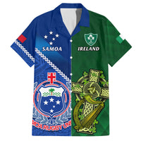 Samoa And Ireland Rugby Family Matching Off Shoulder Long Sleeve Dress and Hawaiian Shirt 2023 World Cup Manu Samoa With Shamrocks LT14 Dad's Shirt - Short Sleeve Blue - Polynesian Pride