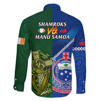 Samoa And Ireland Rugby Family Matching Off Shoulder Long Sleeve Dress and Hawaiian Shirt 2023 World Cup Manu Samoa With Shamrocks LT14 - Polynesian Pride