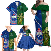 Samoa And Ireland Rugby Family Matching Off Shoulder Maxi Dress and Hawaiian Shirt 2023 World Cup Manu Samoa With Shamrocks LT14 - Polynesian Pride