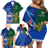 Samoa And Ireland Rugby Family Matching Off Shoulder Short Dress and Hawaiian Shirt 2023 World Cup Manu Samoa With Shamrocks LT14 - Polynesian Pride
