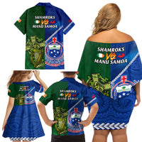 Samoa And Ireland Rugby Family Matching Off Shoulder Short Dress and Hawaiian Shirt 2023 World Cup Manu Samoa With Shamrocks LT14 - Polynesian Pride