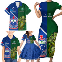 Samoa And Ireland Rugby Family Matching Short Sleeve Bodycon Dress and Hawaiian Shirt 2023 World Cup Manu Samoa With Shamrocks LT14 - Polynesian Pride