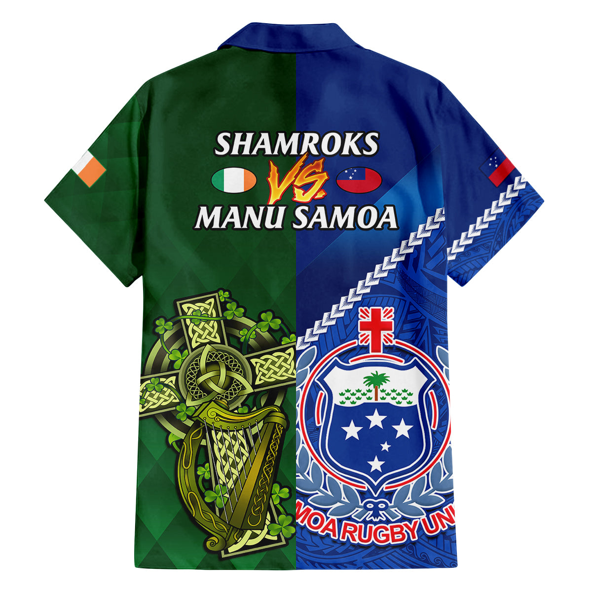 Samoa And Ireland Rugby Family Matching Tank Maxi Dress and Hawaiian Shirt 2023 World Cup Manu Samoa With Shamrocks LT14 - Polynesian Pride