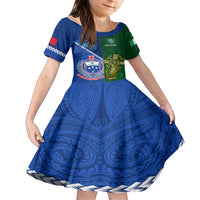 Custom Samoa And Ireland Rugby Family Matching Long Sleeve Bodycon Dress and Hawaiian Shirt 2023 World Cup Manu Samoa With Shamrocks LT14 Daughter's Dress Blue - Polynesian Pride