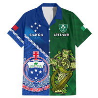 Custom Samoa And Ireland Rugby Family Matching Mermaid Dress and Hawaiian Shirt 2023 World Cup Manu Samoa With Shamrocks LT14 Dad's Shirt - Short Sleeve Blue - Polynesian Pride