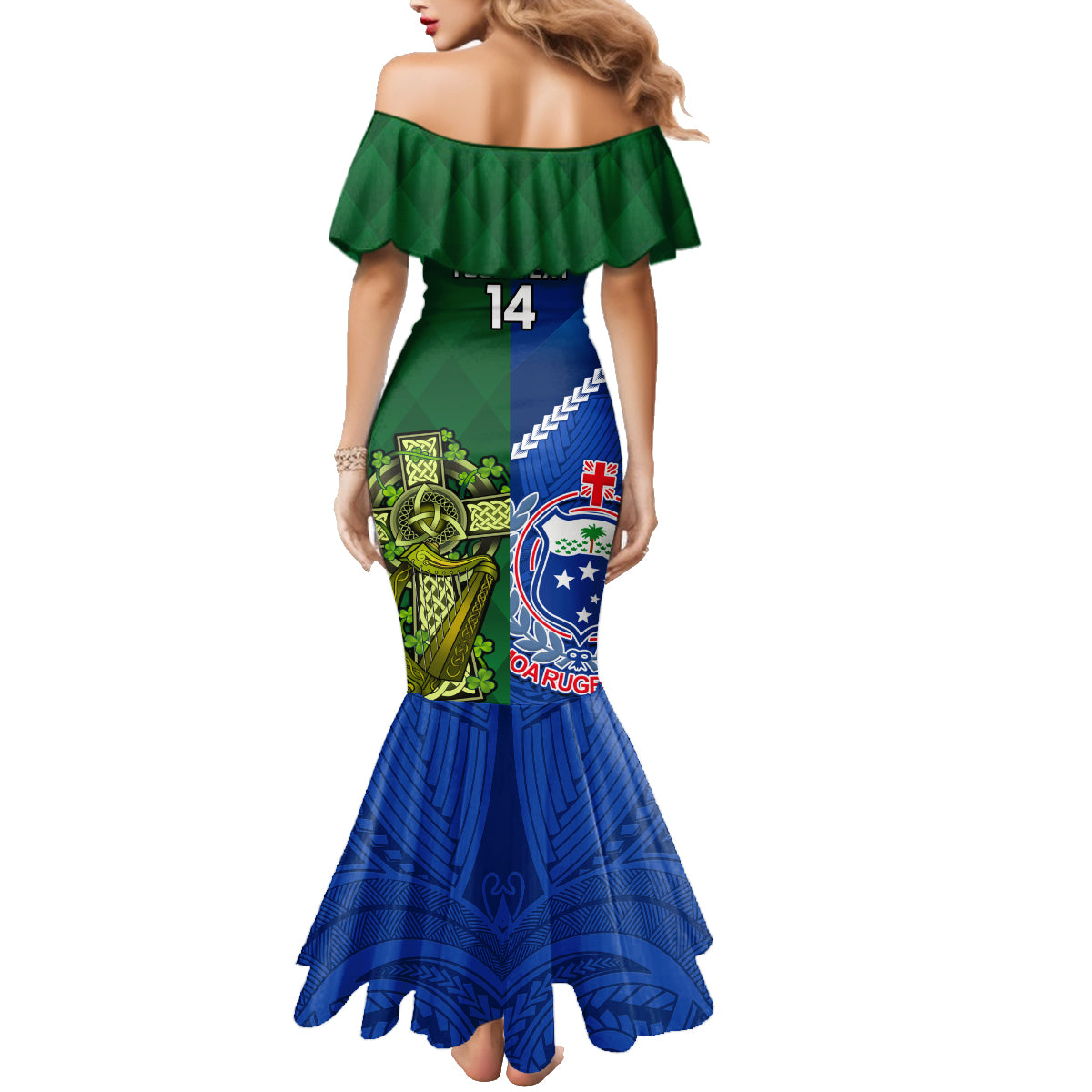 Custom Samoa And Ireland Rugby Family Matching Mermaid Dress and Hawaiian Shirt 2023 World Cup Manu Samoa With Shamrocks LT14 - Polynesian Pride