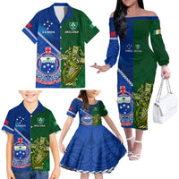 Custom Samoa And Ireland Rugby Family Matching Off Shoulder Long Sleeve Dress and Hawaiian Shirt 2023 World Cup Manu Samoa With Shamrocks LT14 - Polynesian Pride