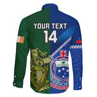 Custom Samoa And Ireland Rugby Family Matching Off Shoulder Long Sleeve Dress and Hawaiian Shirt 2023 World Cup Manu Samoa With Shamrocks LT14 - Polynesian Pride