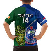 Custom Samoa And Ireland Rugby Family Matching Off Shoulder Short Dress and Hawaiian Shirt 2023 World Cup Manu Samoa With Shamrocks LT14 - Polynesian Pride