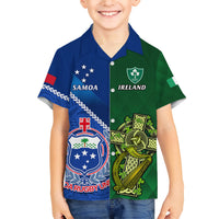 Custom Samoa And Ireland Rugby Family Matching Short Sleeve Bodycon Dress and Hawaiian Shirt 2023 World Cup Manu Samoa With Shamrocks LT14 Son's Shirt Blue - Polynesian Pride