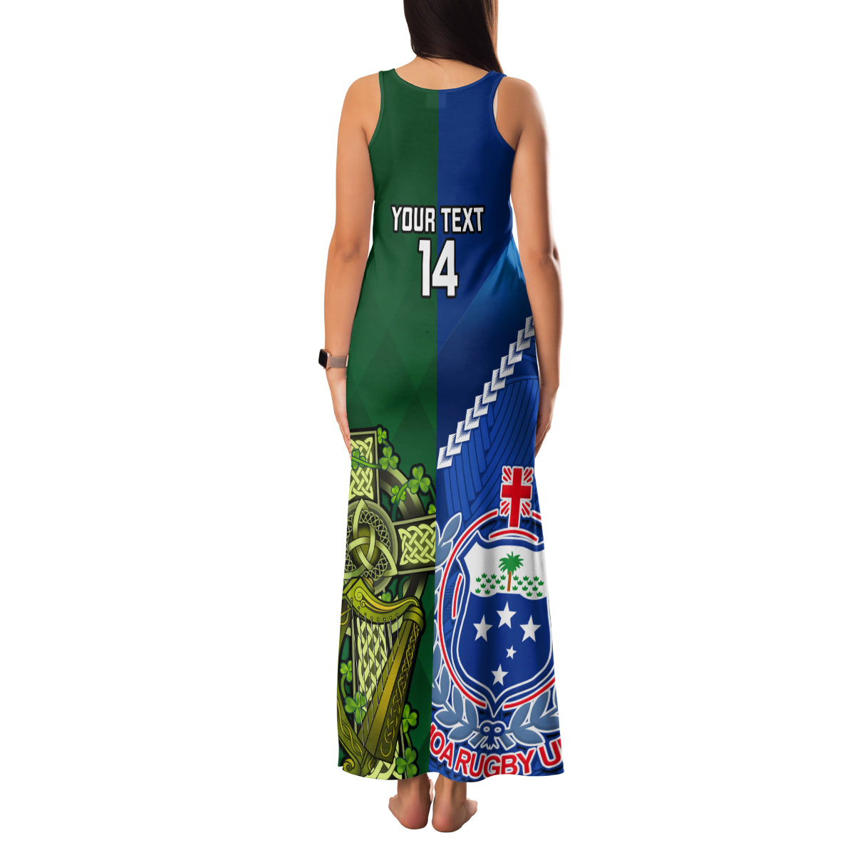 Custom Samoa And Ireland Rugby Family Matching Tank Maxi Dress and Hawaiian Shirt 2023 World Cup Manu Samoa With Shamrocks LT14 - Polynesian Pride