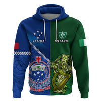 Custom Samoa And Ireland Rugby Hoodie 2023 World Cup Manu Samoa With Shamrocks LT14 Pullover Hoodie Blue - Polynesian Pride