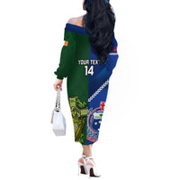 Custom Samoa And Ireland Rugby Off The Shoulder Long Sleeve Dress 2023 World Cup Manu Samoa With Shamrocks LT14 - Polynesian Pride