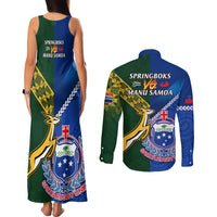 Samoa And South Africa Rugby Couples Matching Tank Maxi Dress and Long Sleeve Button Shirts 2023 World Cup Manu Samoa With Springboks LT14 - Polynesian Pride
