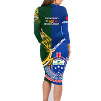 Samoa And South Africa Rugby Family Matching Long Sleeve Bodycon Dress and Hawaiian Shirt 2023 World Cup Manu Samoa With Springboks LT14 - Polynesian Pride