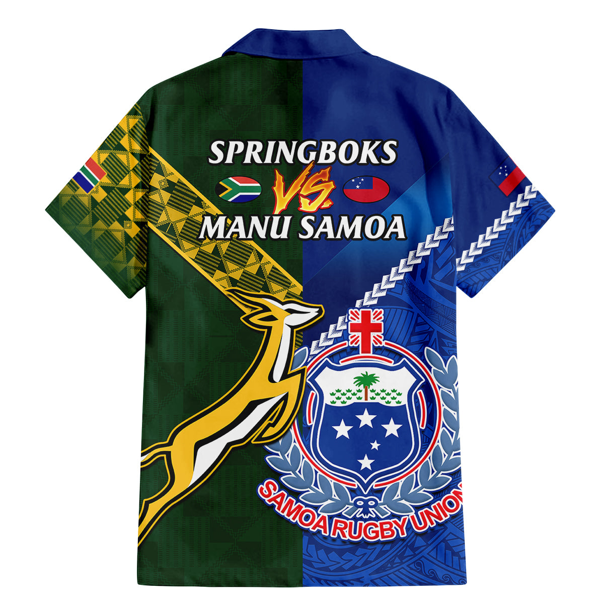 Samoa And South Africa Rugby Family Matching Mermaid Dress and Hawaiian Shirt 2023 World Cup Manu Samoa With Springboks LT14 - Polynesian Pride